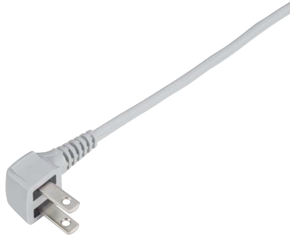 Right-Angle Plug, 125 V, 15 A, 2P, Tracking-Resistant, VFF Model, Black-White-Gray